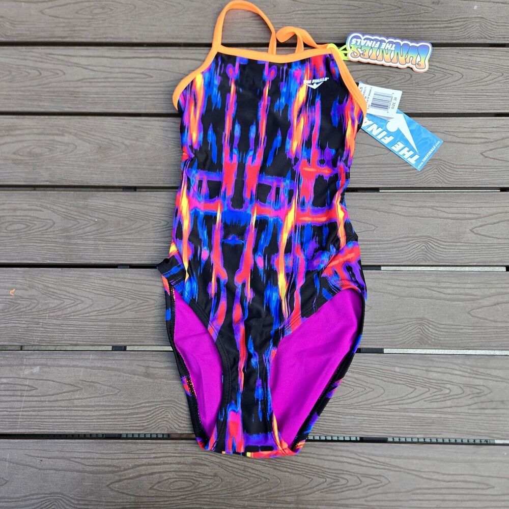 The Finals Women 1pc Freestyle Swimsuit Wing Back Rainbow - Size 28 - New
